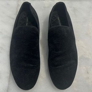 Zara Man Black Velvet Embossed Slip On Dress Shoes Loafers Slipper EUR 40/US 7